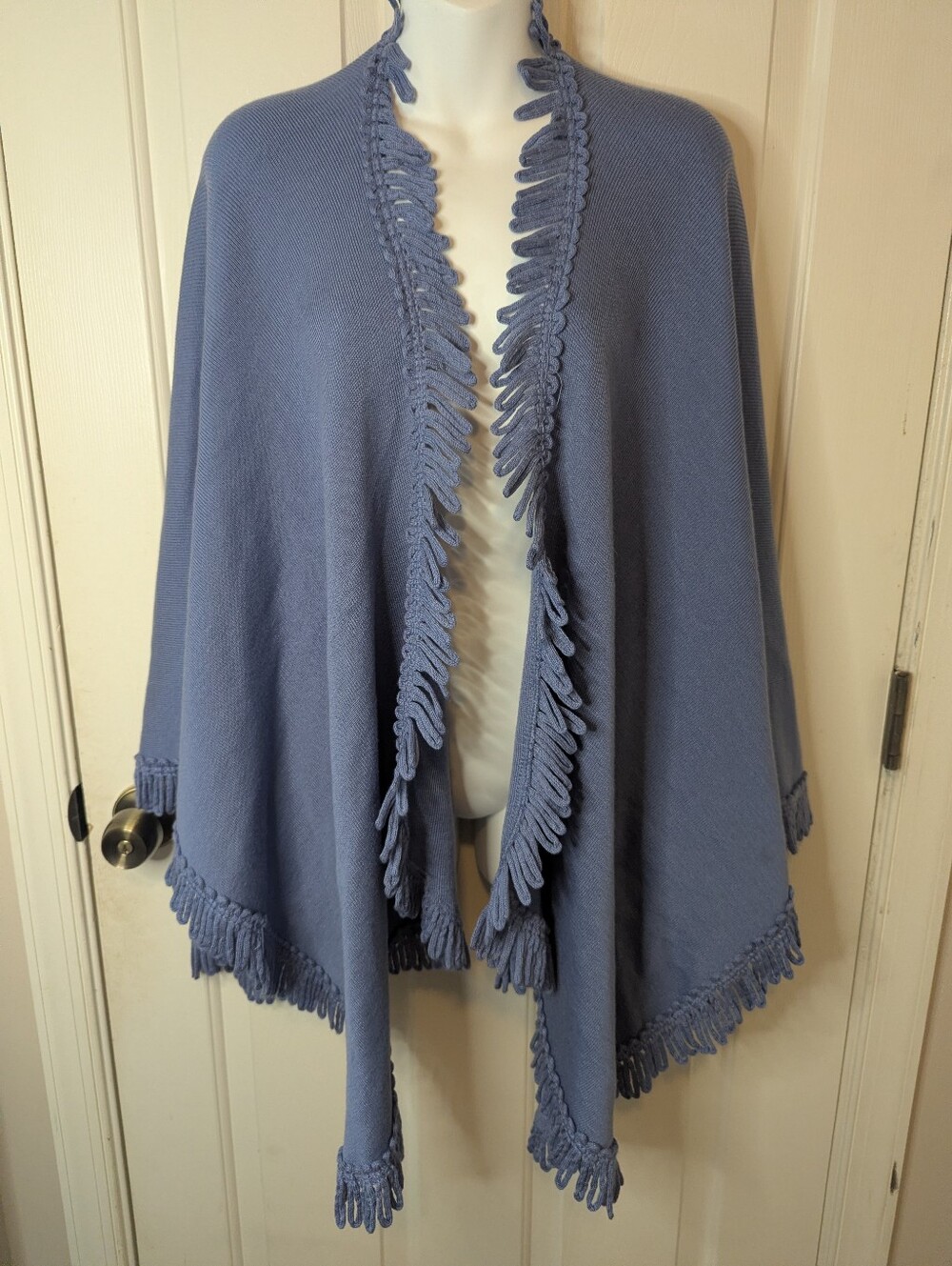 Coldwater Creek Poncho Cape Sweater Purple One Size Open Wrap Shawl Fringe
